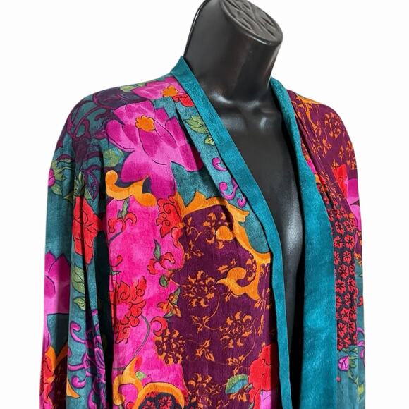VTG 80s 90s CAROLE LITTLE BOHO ROBE STYLE BLAZER TOPPER SZ 16 RETRO COTTAGE CORE - Picture 2 of 5